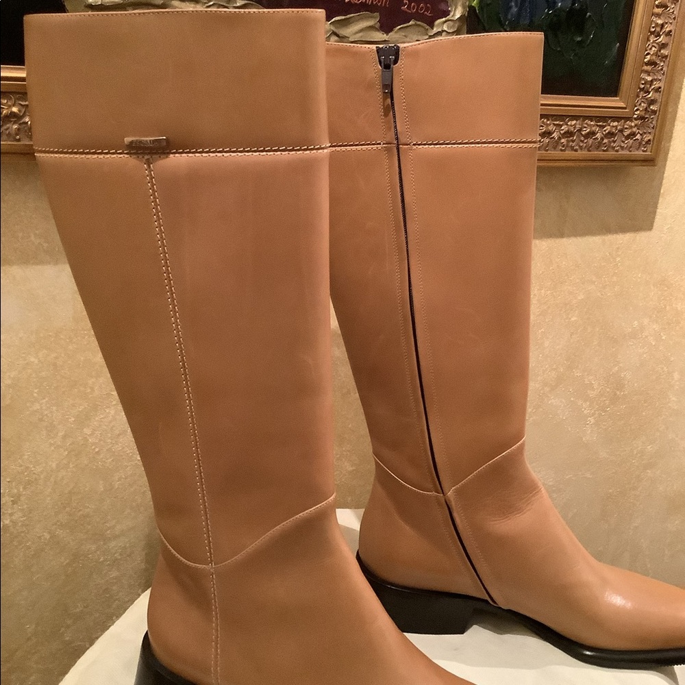 Escada Tan Leather Knee-High Heeled Boots